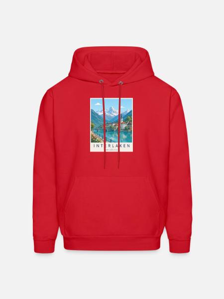 Interlaken Alpine Lakescape - Men's Hoodie - red