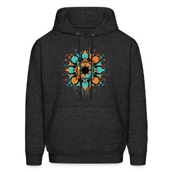 Cyberpunk Mandala - Abstract Tech Art with Teal - Men's Hoodie - charcoal grey - Front - Elias (183cm)