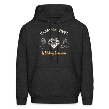 Vacation Vibes & Sibling Sarcasm - Men's Hoodie - charcoal grey - Front - Elias (183cm)