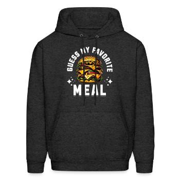 Guess My Favorite Meal Burger - Men's Hoodie - charcoal grey - Front - Elias (183cm)