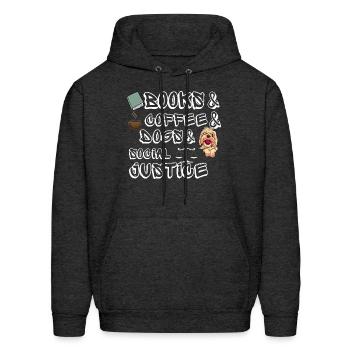 books and coffee and dogs and social justice - Men's Hoodie - charcoal grey - Front - Elias (183cm)