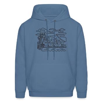 Waikiki Beach Diamond Head Hawaii Mono Line Art - Men's Hoodie - denim blue - Front - Elias (183cm)