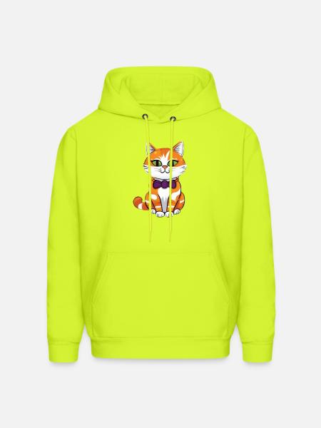 Orange Cat Bowtie Charm - Men's Hoodie - safety green