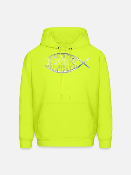 JESUS FISH SILVER - Men's Hoodie - safety green