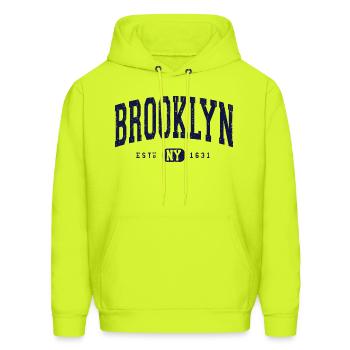 Brooklyn NY Distressed Retro Souvenir - Men's Hoodie - safety green - Front - Elias (183cm)