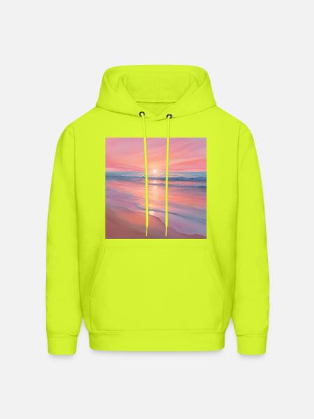 Pink Sunset Ocean Scene - Men's Hoodie - safety green