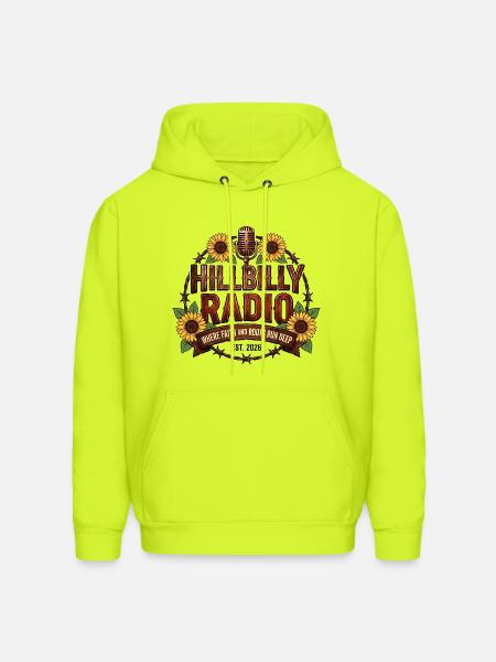 Hillbilly_Radio_Logo_Sunflowers - Men's Hoodie - safety green