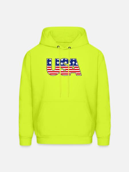 American Flag USA Logo - Men's Hoodie - safety green