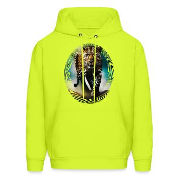 Leopard And Tribal pattern - Men's Hoodie - safety green - Front - Elias (183cm)