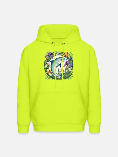 Dolphin in Iris Circle - Men's Hoodie - safety green