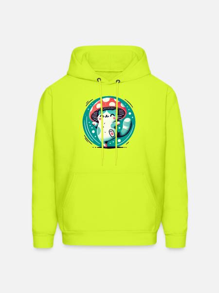Whimsy Mushroom Hat Cat - Men's Hoodie - safety green