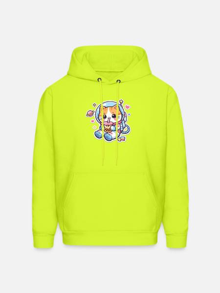 Cosmic Kitty Bubble Tea - Men's Hoodie - safety green