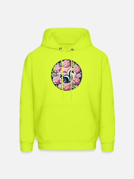 Hydrangea Circle Skunk Motif - Men's Hoodie - safety green