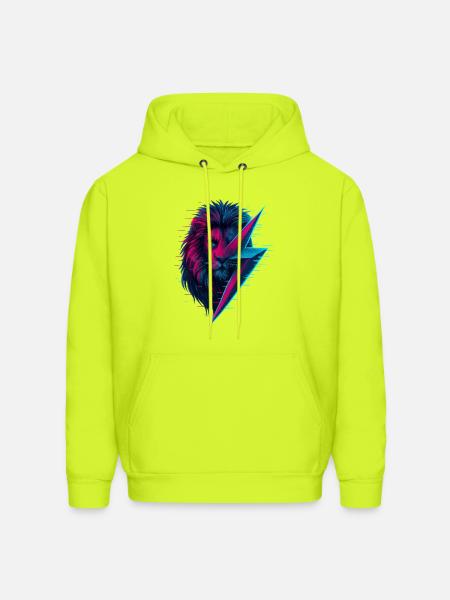 Glitched lion thunderbolt mix - Men's Hoodie - safety green