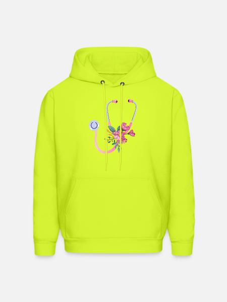 Floral Stethoscope - Men's Hoodie - safety green