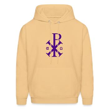 Jesus Christ Alpha and Omega XR - Purple - Men's Hoodie - light gold  - Front - Elias (183cm)