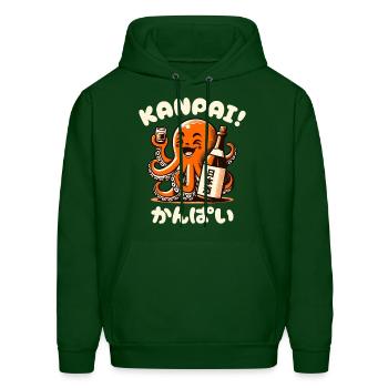 Kanpai! Octopus Enjoying Sake Vintage Japanese - Men's Hoodie - forest green - Front - Elias (183cm)