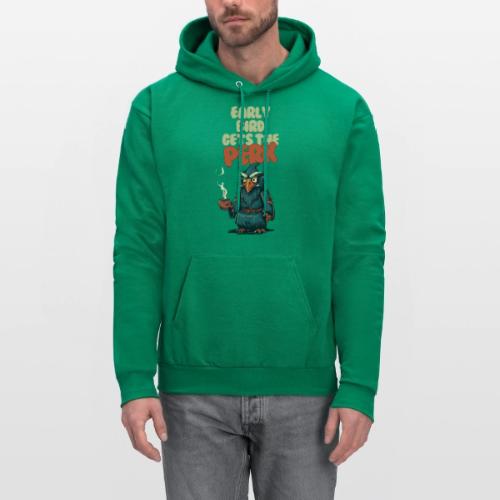 Early Bird Gets the Perk: Owl with Coffee Mug - Men's Hoodie