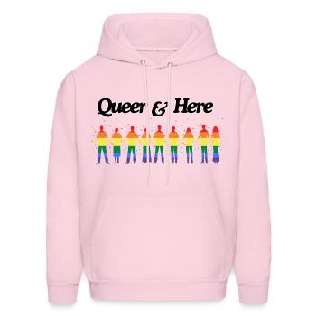 Queer & Here - Men's Hoodie - pale pink - Front - Elias (183cm)