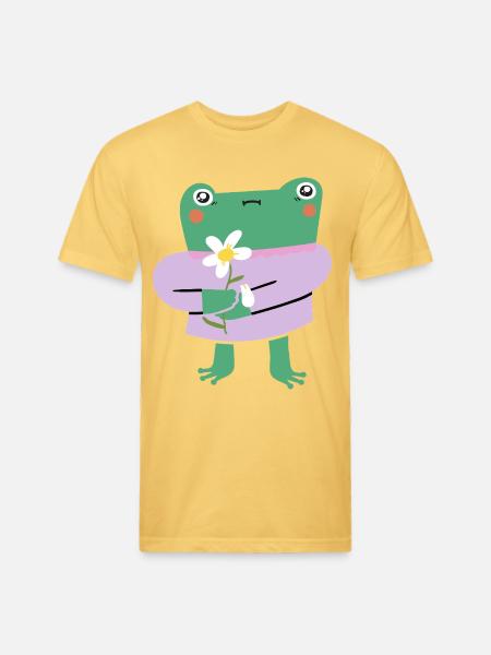 Shy Frog with Flower - Unisex Poly/Cotton T-Shirt - pastel yellow
