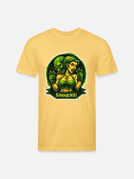 Sinners! Green Femme vs Demon - Unisex Poly/Cotton T-Shirt - pastel yellow