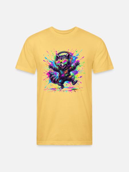 Raccoon Rave Neon Splash - Unisex Poly/Cotton T-Shirt - pastel yellow