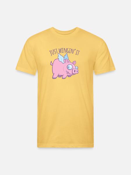 Just Wingin’ It Derpy Flying Pig - Unisex Poly/Cotton T-Shirt - pastel yellow