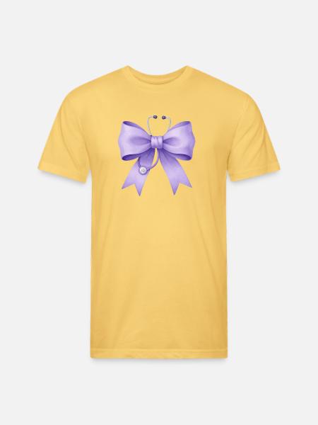 Purple Bow with Stethoscope - Unisex Poly/Cotton T-Shirt - pastel yellow