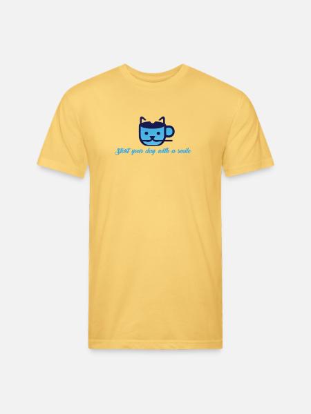 Blue Cat Morning Smile - Unisex Poly/Cotton T-Shirt - pastel yellow