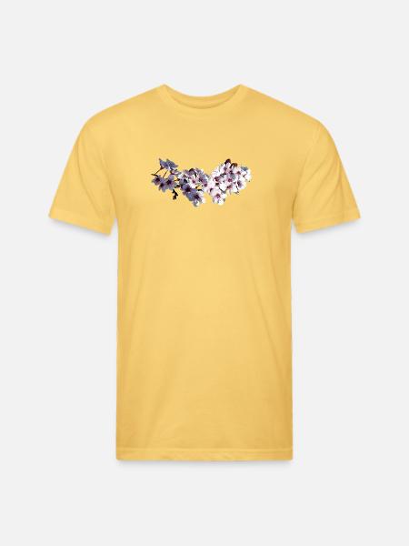 Sprig of Cherry Blossoms - Unisex Poly/Cotton T-Shirt - pastel yellow