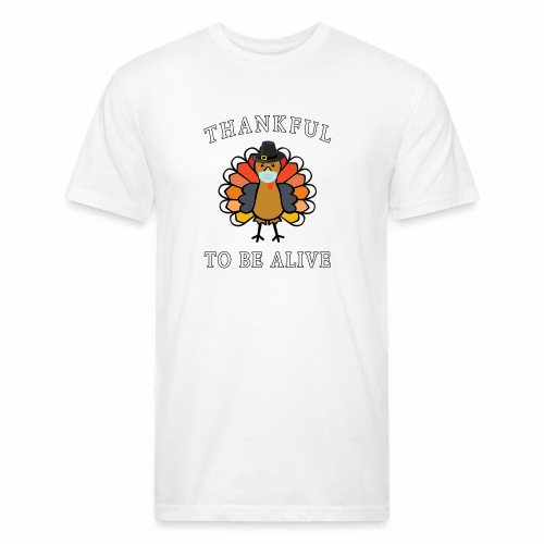 Thankful to be Alive funny Tom Turkey Pilgrim Mask - Fitted Cotton/Poly T-Shirt by Next Level