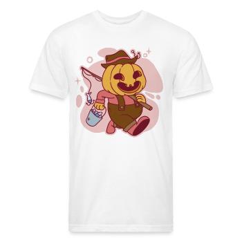 Funny Pumpkin Fisherman Cartoon Design - Unisex Poly/Cotton T-Shirt - white - Front - Jose (178cm)