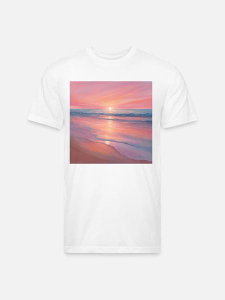 Pink Sunset Ocean Scene - Unisex Poly/Cotton T-Shirt - white