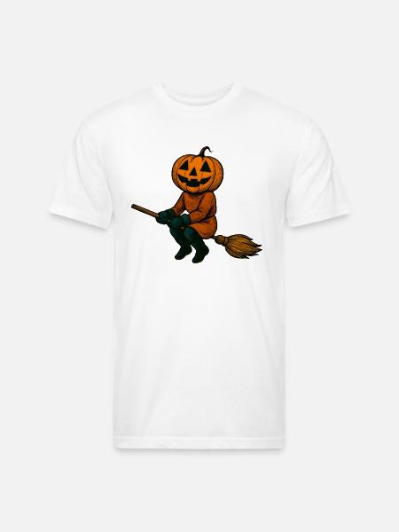 Pumpkinhead Witch on Broom - Unisex Poly/Cotton T-Shirt - white