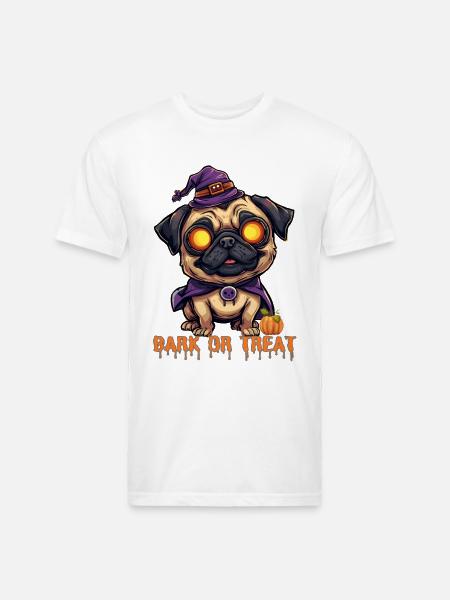 Pug Halloween Bark or Treat - Unisex Poly/Cotton T-Shirt - white