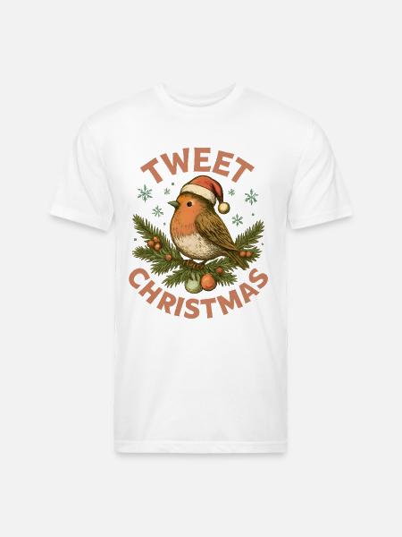 Tweet Christmas Cute Bird Holiday - Unisex Poly/Cotton T-Shirt - white