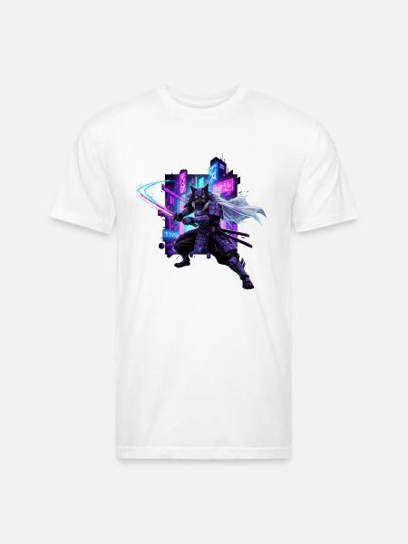 Cyber Kat Ninja Neon City - Unisex Poly/Cotton T-Shirt - white