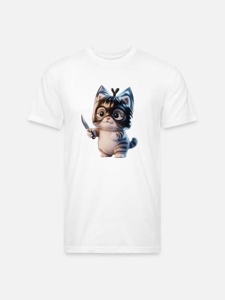 Ninja Kitten with Dagger - Unisex Poly/Cotton T-Shirt - white