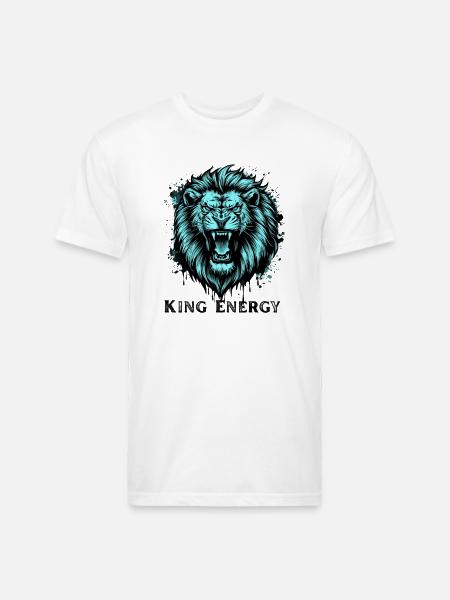 Neon Cyan Lion Roar Illustration - Unisex Poly/Cotton T-Shirt - white