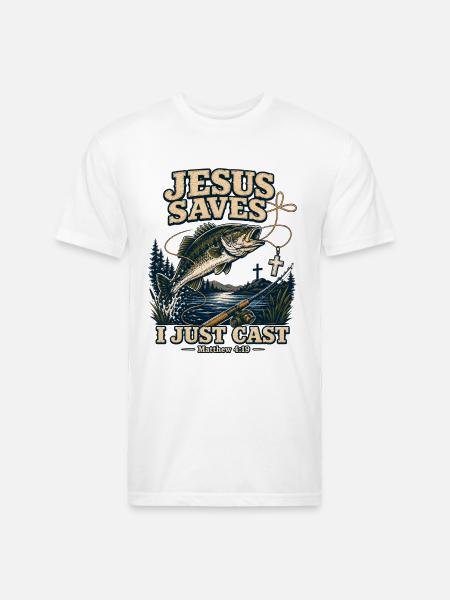 Jesus Saves I Just Cast Christian Fishing - Unisex Poly/Cotton T-Shirt - white