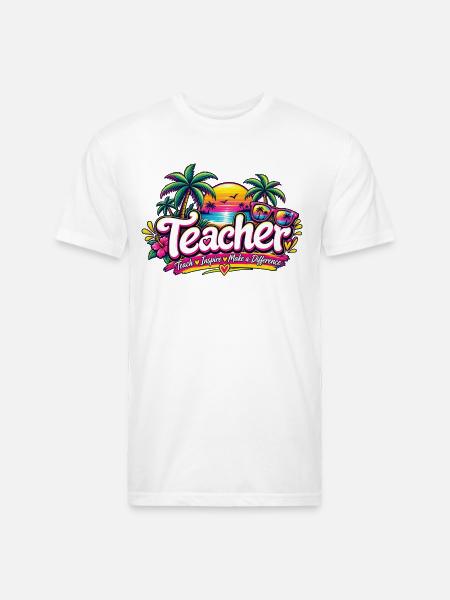 neon-retro-tropical-teacher-shirt-teach-inspire - Unisex Poly/Cotton T-Shirt - white