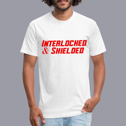 INTERLOCKED & SHIELDED - RED DESIGN - Unisex Poly/Cotton T-Shirt