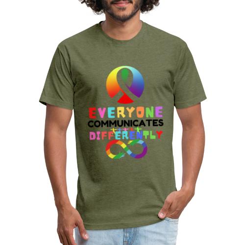 Everyone Communicates Differently Autism Awareness - Fitted Cotton/Poly T-Shirt by Next Level