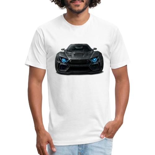 Futuristic Black Sports Car with Blue Lights - Men’s Fitted Poly/Cotton T-Shirt