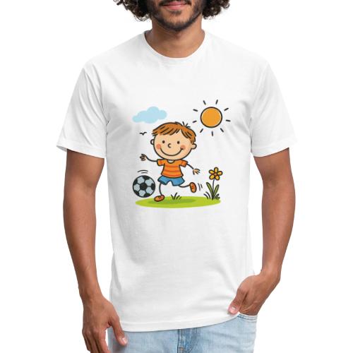 Cartoon Boy Playing Soccer Kids Shirt - Men’s Fitted Poly/Cotton T-Shirt