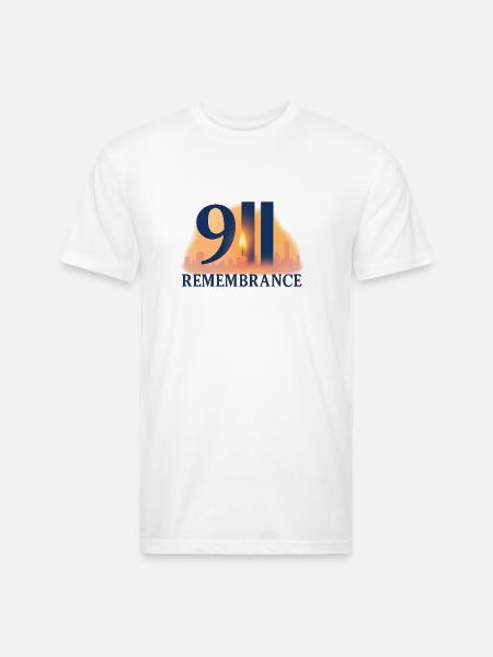 911 Remembrance Candle Skyline Design - Unisex Poly/Cotton T-Shirt - white