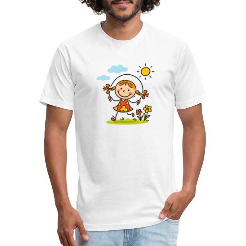Happy Girl Jump Rope Cartoon T-Shirt - Men’s Fitted Poly/Cotton T-Shirt