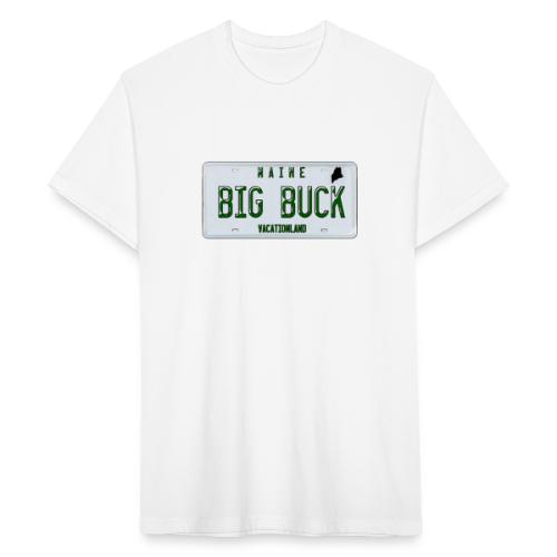 Maine LICENSE PLATE Big Buck Camo - Fitted Cotton/Poly T-Shirt by Next Level