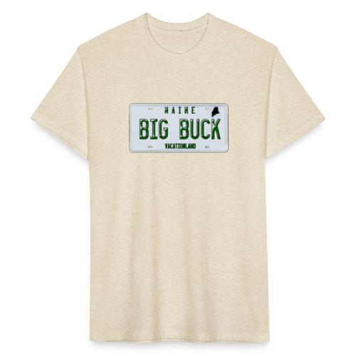 Maine LICENSE PLATE Big Buck Camo - Fitted Cotton/Poly T-Shirt by Next Level