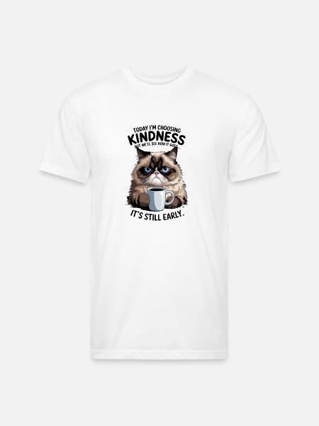 Grumpy Cat with Coffee - Unisex Poly/Cotton T-Shirt - white